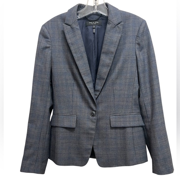 Rag Bone Blazer Single Breasted Tailored Wool Gray Blue Plaid Size